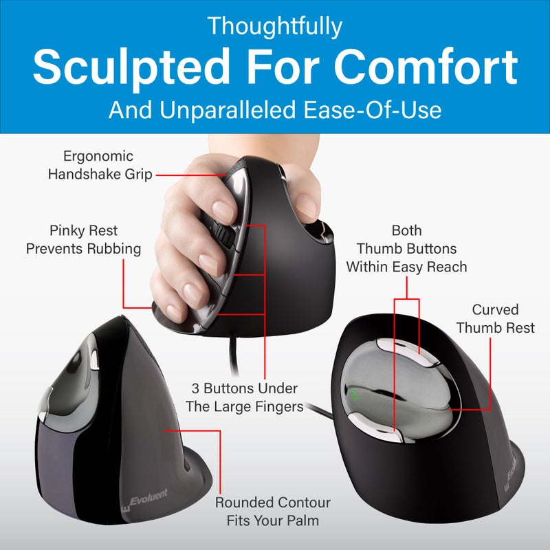 Evoluent â€“ Inventor of The Vertical Mouse â€“ VMDS Ergonomic Vertical Mouse Right Hand Small Wired USB, Sculpted for Comfort, Reduces Wrist Strain, 4 Speeds, 6 Customizable Buttons in Windows - Image 5